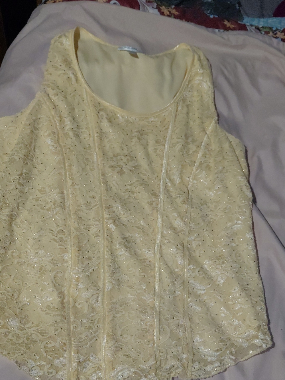 Dress Barn Pale Yellow Sequin Lace Camisole Top